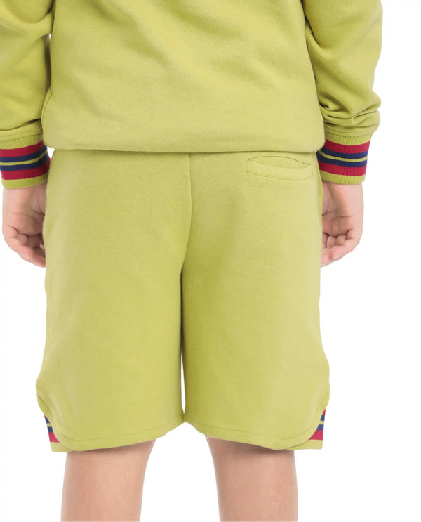 Rare Ones Kids Mantz Light Green Cotton Poly Drawstring Applique Short