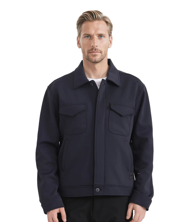 Rare Rabbit Men Mapi Navy Nylon Fabric Full Sleeves Spread Collar Button and Zipper Closure Plain Jacket