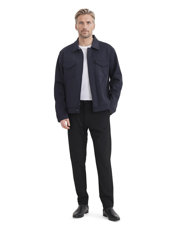 Rare Rabbit Men Mapi Navy Nylon Fabric Full Sleeves Spread Collar Button and Zipper Closure Plain Jacket