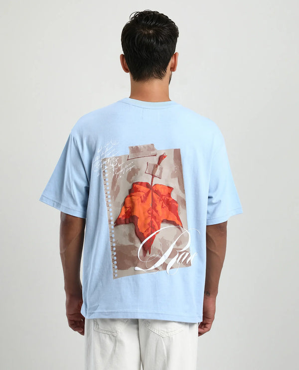 Rare Rabbit Men Mapler Blue Cotton Fabric Short Sleeve Slip-On Oversized Fit Graphic Print T-Shirt