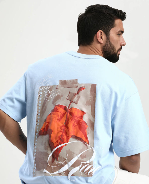 Rare Rabbit Men Mapler Blue Cotton Fabric Short Sleeve Slip-On Oversized Fit Graphic Print T-Shirt