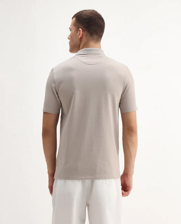 Rare Rabbit Men's Maq Beige Cotton Polyester Lycra Fabric Short Sleeve Contrasting Placket Piping Regular Fit Plain Polo T-Shirt