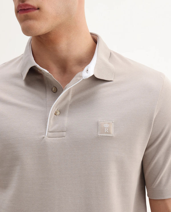 Rare Rabbit Men's Maq Beige Cotton Polyester Lycra Fabric Short Sleeve Contrasting Placket Piping Regular Fit Plain Polo T-Shirt