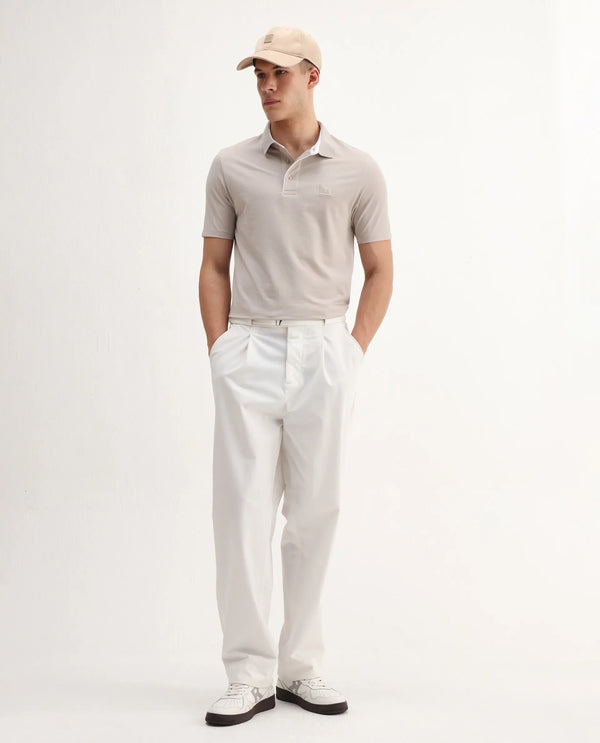 Rare Rabbit Men's Maq Beige Cotton Polyester Lycra Fabric Short Sleeve Contrasting Placket Piping Regular Fit Plain Polo T-Shirt