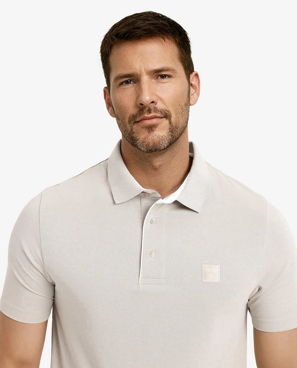 Rare Rabbit Men's Maq Beige Cotton Polyester Lycra Fabric Short Sleeve Contrasting Placket Piping Regular Fit Plain Polo T-Shirt