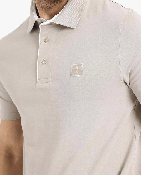 Rare Rabbit Men's Maq Beige Cotton Polyester Lycra Fabric Short Sleeve Contrasting Placket Piping Regular Fit Plain Polo T-Shirt