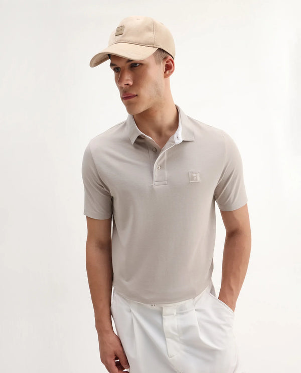 Rare Rabbit Men's Maq Beige Cotton Polyester Lycra Fabric Short Sleeve Contrasting Placket Piping Regular Fit Plain Polo T-Shirt