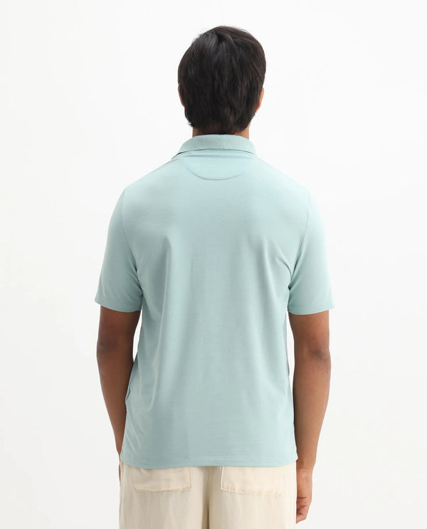 Rare Rabbit Men's Maq Light Turq Cotton Polyester Lycra Fabric Short Sleeve Contrasting Placket Piping Regular Fit Plain Polo T-Shirt