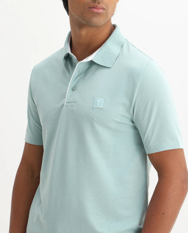 Rare Rabbit Men's Maq Light Turq Cotton Polyester Lycra Fabric Short Sleeve Contrasting Placket Piping Regular Fit Plain Polo T-Shirt