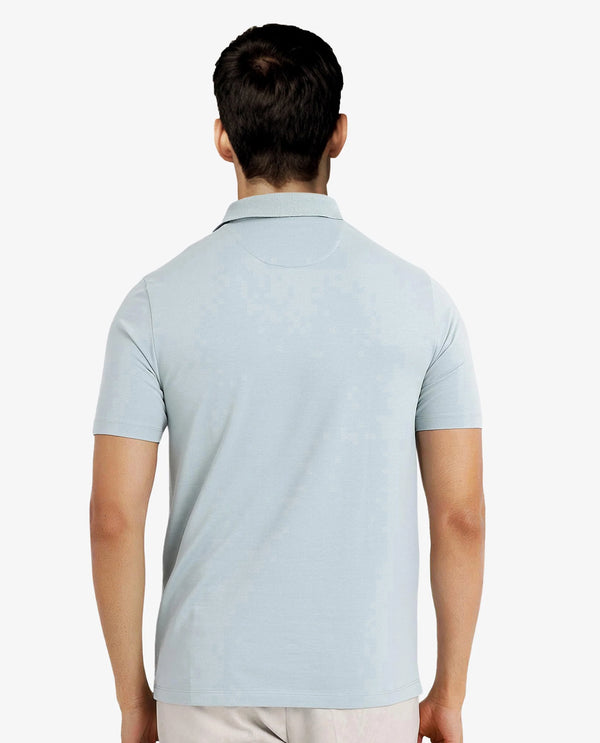Rare Rabbit Men's Maq Light Turq Cotton Polyester Lycra Fabric Short Sleeve Contrasting Placket Piping Regular Fit Plain Polo T-Shirt