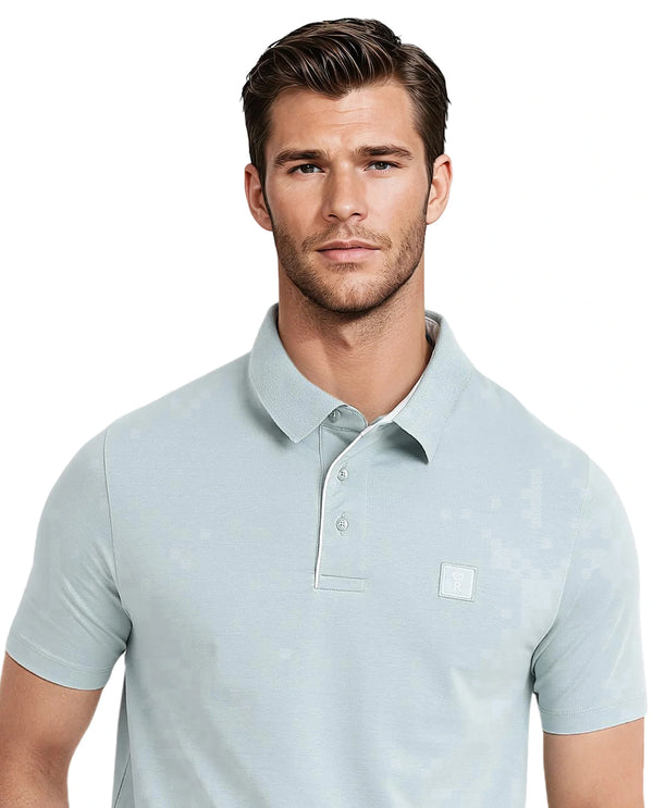 Rare Rabbit Men's Maq Light Turq Cotton Polyester Lycra Fabric Short Sleeve Contrasting Placket Piping Regular Fit Plain Polo T-Shirt