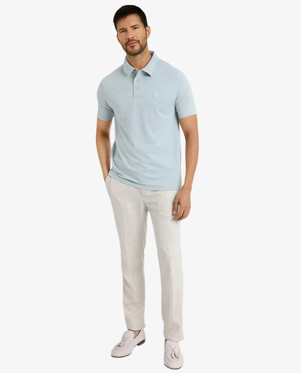 Rare Rabbit Men's Maq Light Turq Cotton Polyester Lycra Fabric Short Sleeve Contrasting Placket Piping Regular Fit Plain Polo T-Shirt