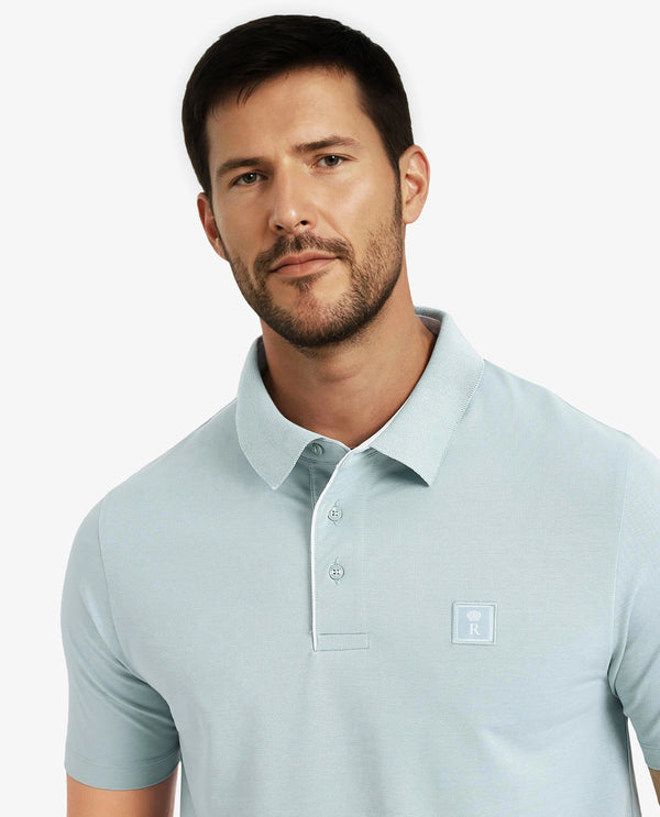 Rare Rabbit Men's Maq Light Turq Cotton Polyester Lycra Fabric Short Sleeve Contrasting Placket Piping Regular Fit Plain Polo T-Shirt