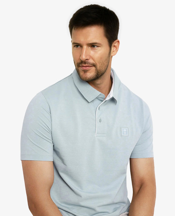 Rare Rabbit Men's Maq Light Turq Cotton Polyester Lycra Fabric Short Sleeve Contrasting Placket Piping Regular Fit Plain Polo T-Shirt