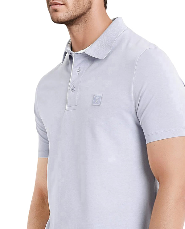 Rare Rabbit Men's Maq Pastel Purple Cotton Polyester Lycra Fabric Short Sleeve Contrasting Placket Piping Regular Fit Plain Polo T-Shirt
