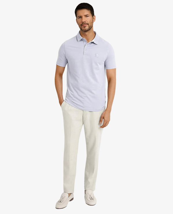 Rare Rabbit Men's Maq Pastel Purple Cotton Polyester Lycra Fabric Short Sleeve Contrasting Placket Piping Regular Fit Plain Polo T-Shirt