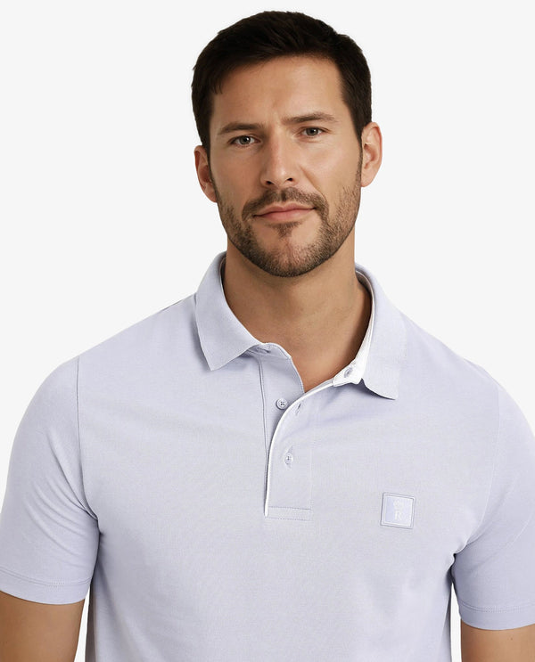 Rare Rabbit Men's Maq Pastel Purple Cotton Polyester Lycra Fabric Short Sleeve Contrasting Placket Piping Regular Fit Plain Polo T-Shirt