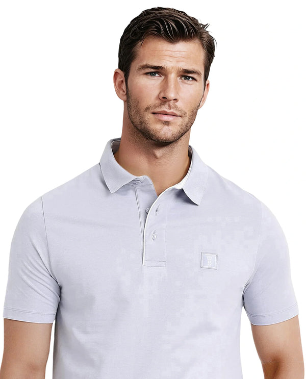 Rare Rabbit Men's Maq Pastel Purple Cotton Polyester Lycra Fabric Short Sleeve Contrasting Placket Piping Regular Fit Plain Polo T-Shirt