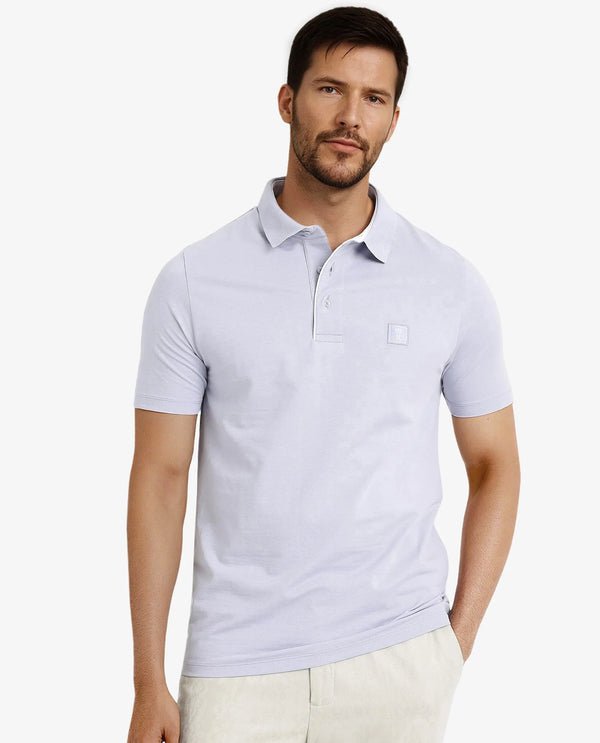Rare Rabbit Men's Maq Pastel Purple Cotton Polyester Lycra Fabric Short Sleeve Contrasting Placket Piping Regular Fit Plain Polo T-Shirt