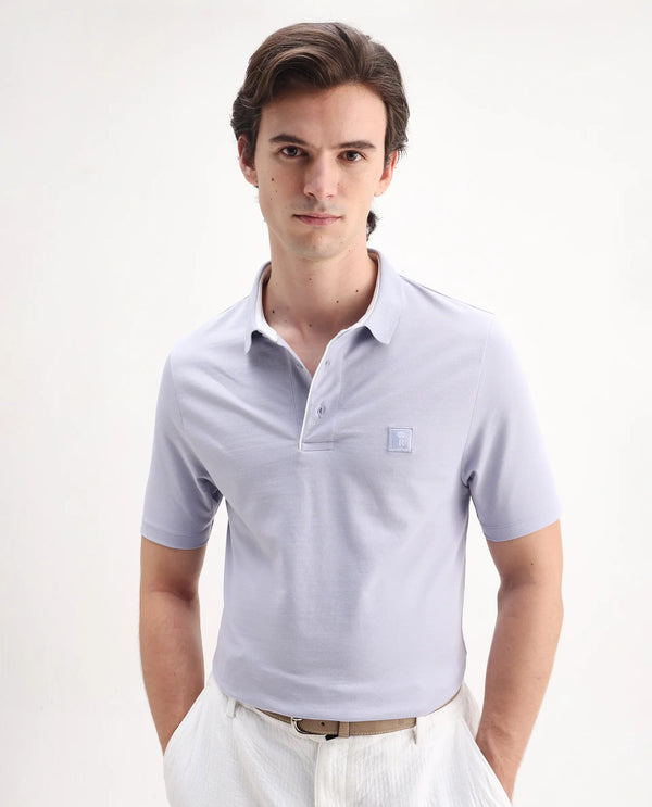 Rare Rabbit Men's Maq Pastel Purple Cotton Polyester Lycra Fabric Short Sleeve Contrasting Placket Piping Regular Fit Plain Polo T-Shirt