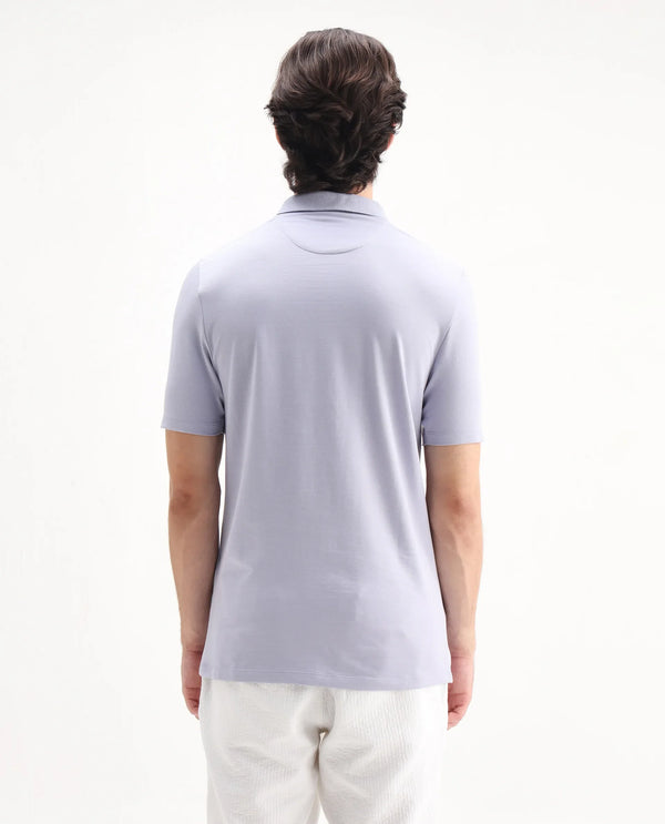 Rare Rabbit Men's Maq Pastel Purple Cotton Polyester Lycra Fabric Short Sleeve Contrasting Placket Piping Regular Fit Plain Polo T-Shirt