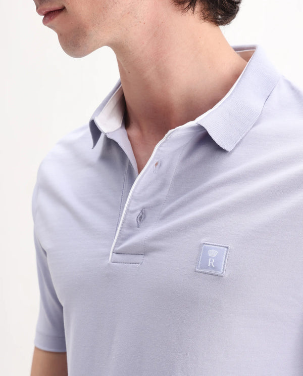 Rare Rabbit Men's Maq Pastel Purple Cotton Polyester Lycra Fabric Short Sleeve Contrasting Placket Piping Regular Fit Plain Polo T-Shirt