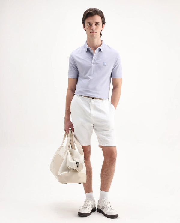 Rare Rabbit Men's Maq Pastel Purple Cotton Polyester Lycra Fabric Short Sleeve Contrasting Placket Piping Regular Fit Plain Polo T-Shirt