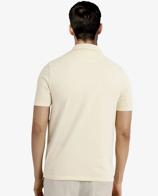 Rare Rabbit Men's Maq Pastel Yellow Cotton Polyester Lycra Fabric Short Sleeve Contrasting Placket Piping Regular Fit Plain Polo T-Shirt