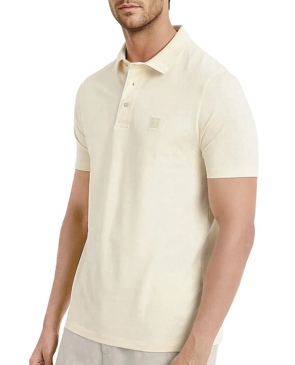 Rare Rabbit Men's Maq Pastel Yellow Cotton Polyester Lycra Fabric Short Sleeve Contrasting Placket Piping Regular Fit Plain Polo T-Shirt