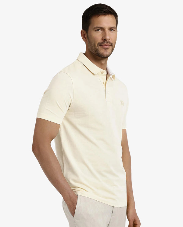 Rare Rabbit Men's Maq Pastel Yellow Cotton Polyester Lycra Fabric Short Sleeve Contrasting Placket Piping Regular Fit Plain Polo T-Shirt