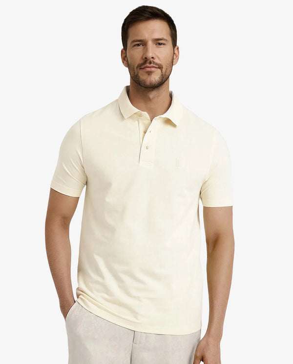 Rare Rabbit Men's Maq Pastel Yellow Cotton Polyester Lycra Fabric Short Sleeve Contrasting Placket Piping Regular Fit Plain Polo T-Shirt