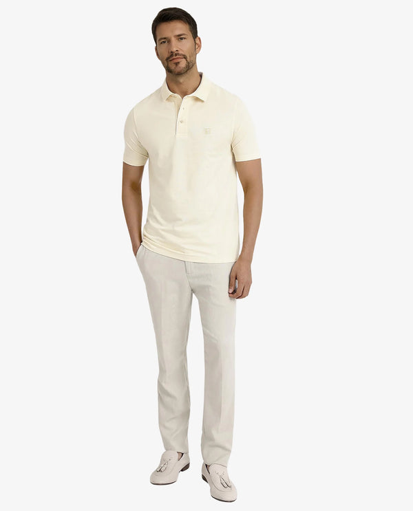 Rare Rabbit Men's Maq Pastel Yellow Cotton Polyester Lycra Fabric Short Sleeve Contrasting Placket Piping Regular Fit Plain Polo T-Shirt