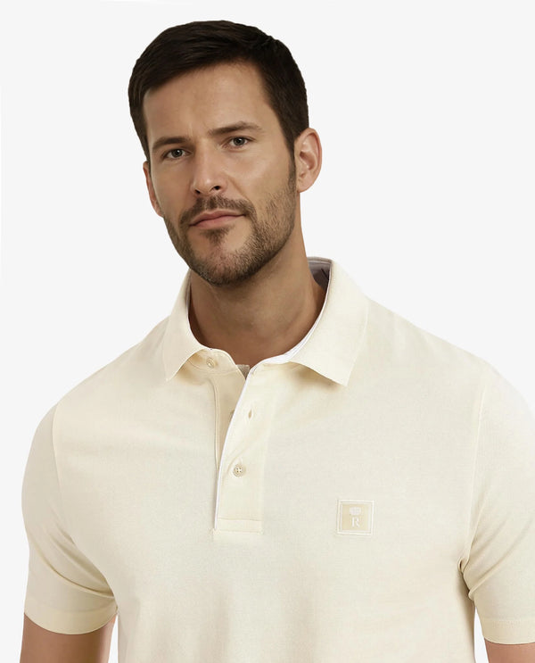 Rare Rabbit Men's Maq Pastel Yellow Cotton Polyester Lycra Fabric Short Sleeve Contrasting Placket Piping Regular Fit Plain Polo T-Shirt