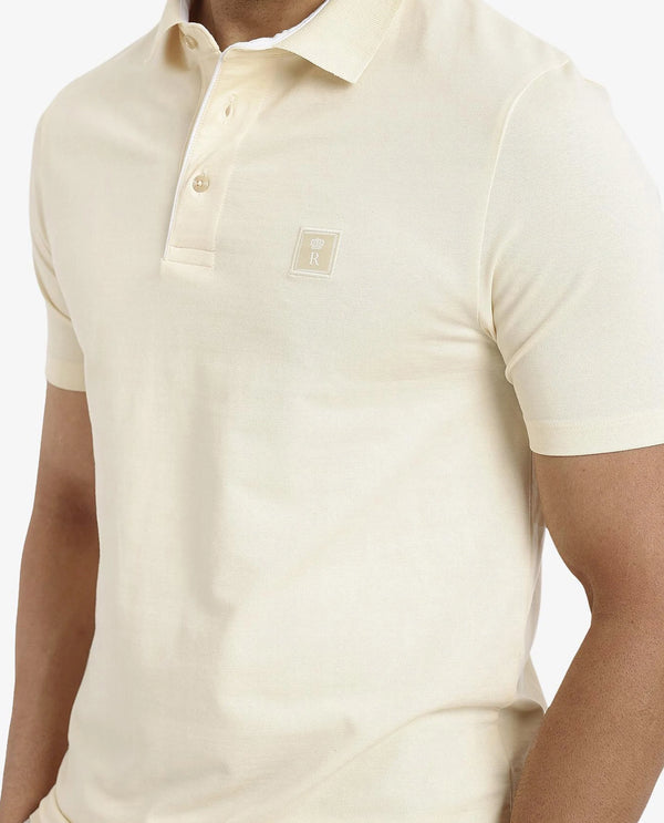 Rare Rabbit Men's Maq Pastel Yellow Cotton Polyester Lycra Fabric Short Sleeve Contrasting Placket Piping Regular Fit Plain Polo T-Shirt