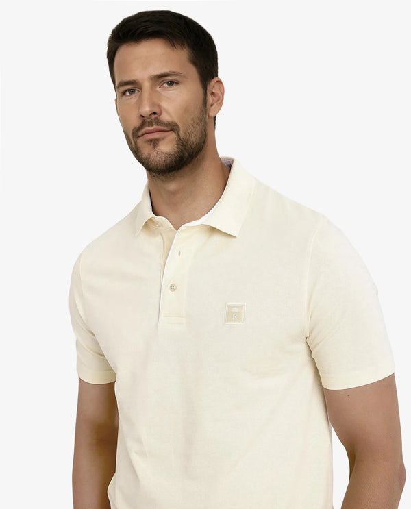 Rare Rabbit Men's Maq Pastel Yellow Cotton Polyester Lycra Fabric Short Sleeve Contrasting Placket Piping Regular Fit Plain Polo T-Shirt