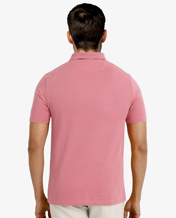 Rare Rabbit Men's Maq Pink Cotton Polyester Lycra Fabric Short Sleeve Contrasting Placket Piping Regular Fit Plain Polo T-Shirt