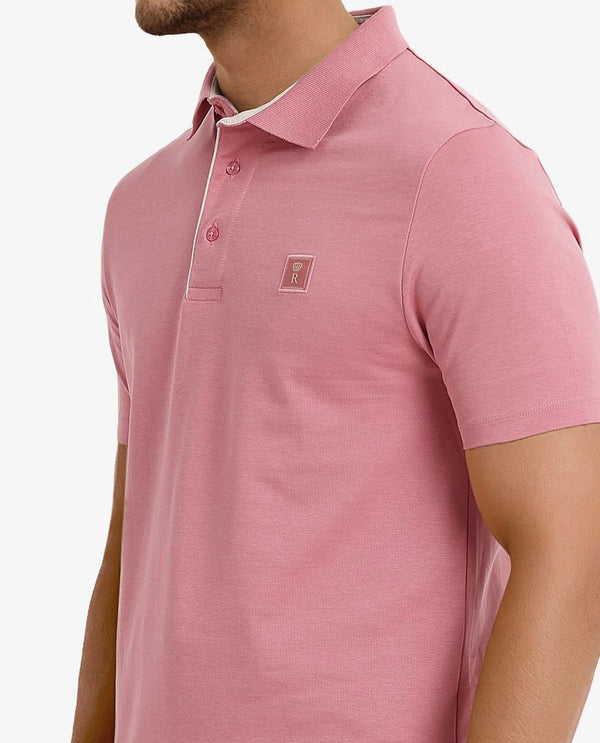 Rare Rabbit Men's Maq Pink Cotton Polyester Lycra Fabric Short Sleeve Contrasting Placket Piping Regular Fit Plain Polo T-Shirt