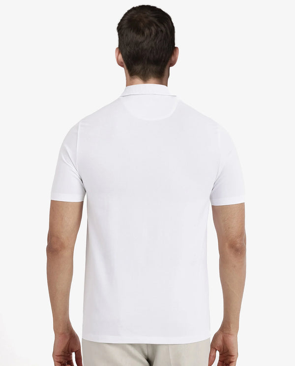 Rare Rabbit Men's Maq White Cotton Polyester Lycra Fabric Short Sleeve Contrasting Placket Piping Regular Fit Plain Polo T-Shirt