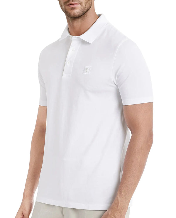 Rare Rabbit Men's Maq White Cotton Polyester Lycra Fabric Short Sleeve Contrasting Placket Piping Regular Fit Plain Polo T-Shirt