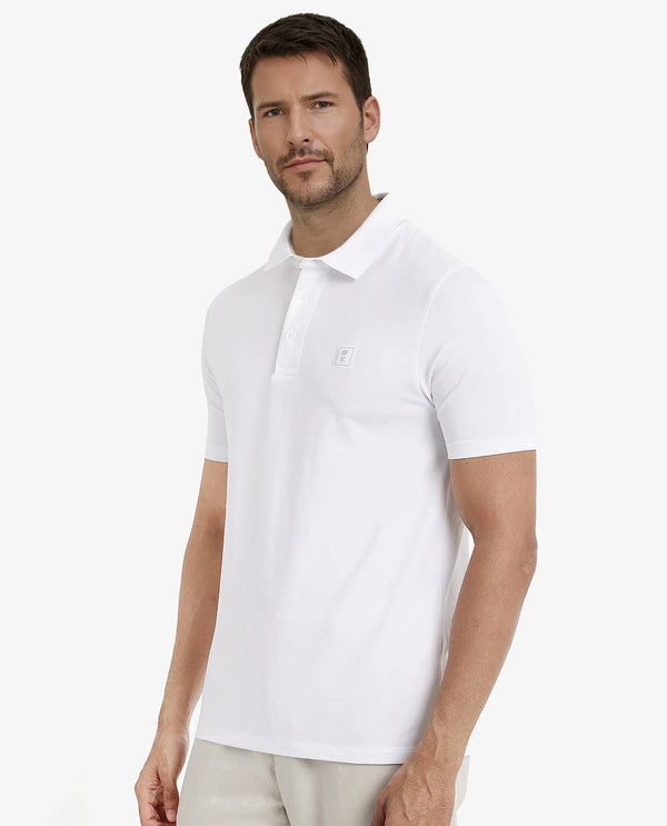 Rare Rabbit Men's Maq White Cotton Polyester Lycra Fabric Short Sleeve Contrasting Placket Piping Regular Fit Plain Polo T-Shirt