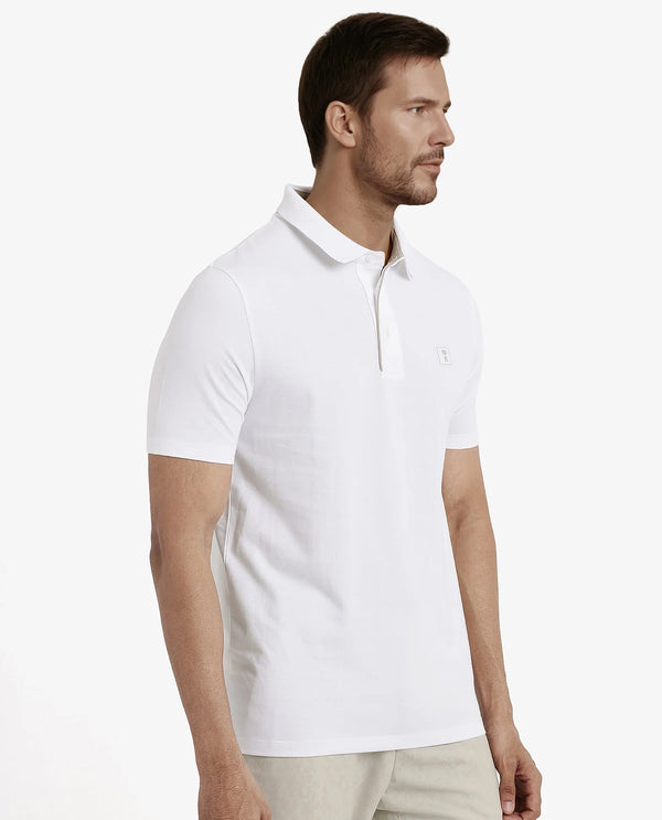 Rare Rabbit Men's Maq White Cotton Polyester Lycra Fabric Short Sleeve Contrasting Placket Piping Regular Fit Plain Polo T-Shirt