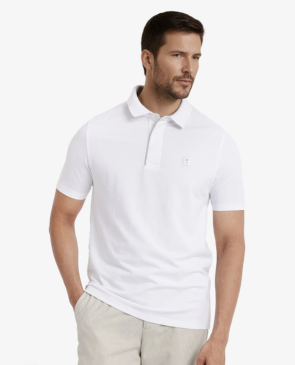 Rare Rabbit Men's Maq White Cotton Polyester Lycra Fabric Short Sleeve Contrasting Placket Piping Regular Fit Plain Polo T-Shirt