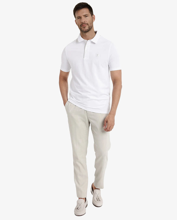 Rare Rabbit Men's Maq White Cotton Polyester Lycra Fabric Short Sleeve Contrasting Placket Piping Regular Fit Plain Polo T-Shirt