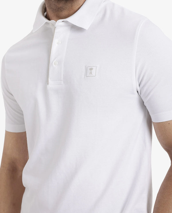 Rare Rabbit Men's Maq White Cotton Polyester Lycra Fabric Short Sleeve Contrasting Placket Piping Regular Fit Plain Polo T-Shirt