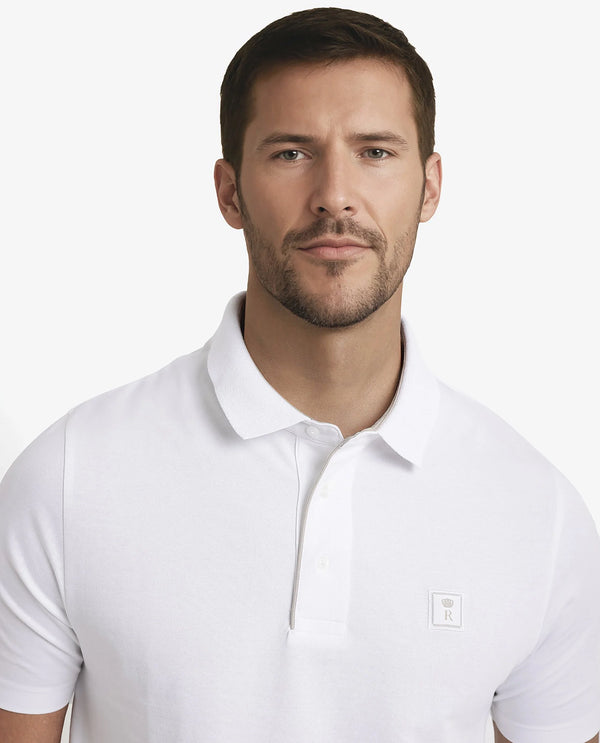 Rare Rabbit Men's Maq White Cotton Polyester Lycra Fabric Short Sleeve Contrasting Placket Piping Regular Fit Plain Polo T-Shirt