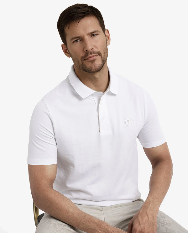 Rare Rabbit Men's Maq White Cotton Polyester Lycra Fabric Short Sleeve Contrasting Placket Piping Regular Fit Plain Polo T-Shirt