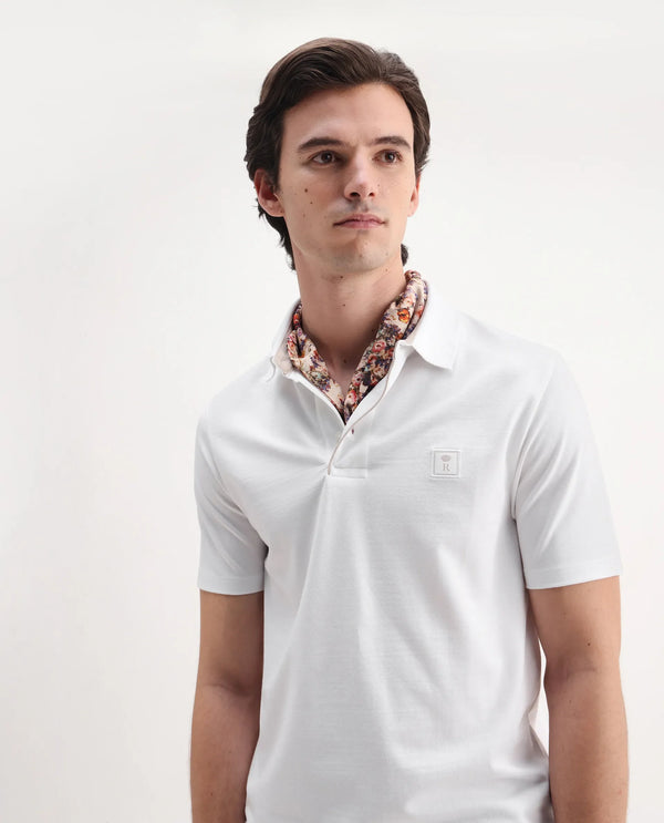 Rare Rabbit Men's Maq White Cotton Polyester Lycra Fabric Short Sleeve Contrasting Placket Piping Regular Fit Plain Polo T-Shirt