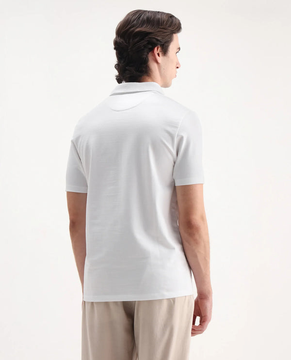 Rare Rabbit Men's Maq White Cotton Polyester Lycra Fabric Short Sleeve Contrasting Placket Piping Regular Fit Plain Polo T-Shirt