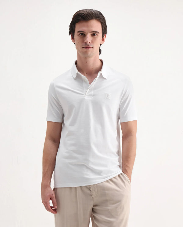 Rare Rabbit Men's Maq White Cotton Polyester Lycra Fabric Short Sleeve Contrasting Placket Piping Regular Fit Plain Polo T-Shirt