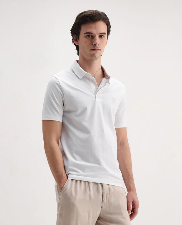 Rare Rabbit Men's Maq White Cotton Polyester Lycra Fabric Short Sleeve Contrasting Placket Piping Regular Fit Plain Polo T-Shirt